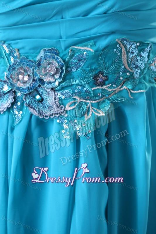 Blue Empire Appliques One Shoulder Beading Chiffon 2014 Prom Dress