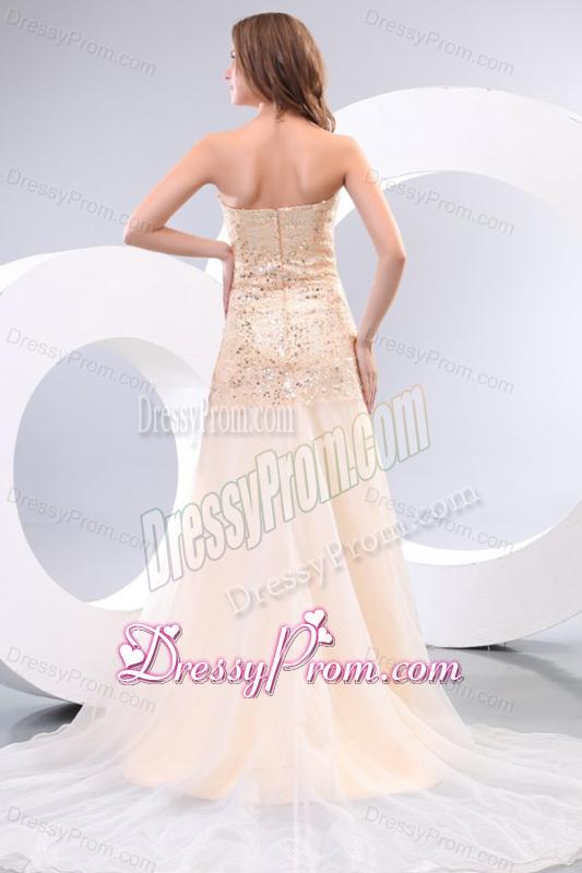 Champagne Sweetheart Rhinestone and Sequins A-line Prom Dress for Spring