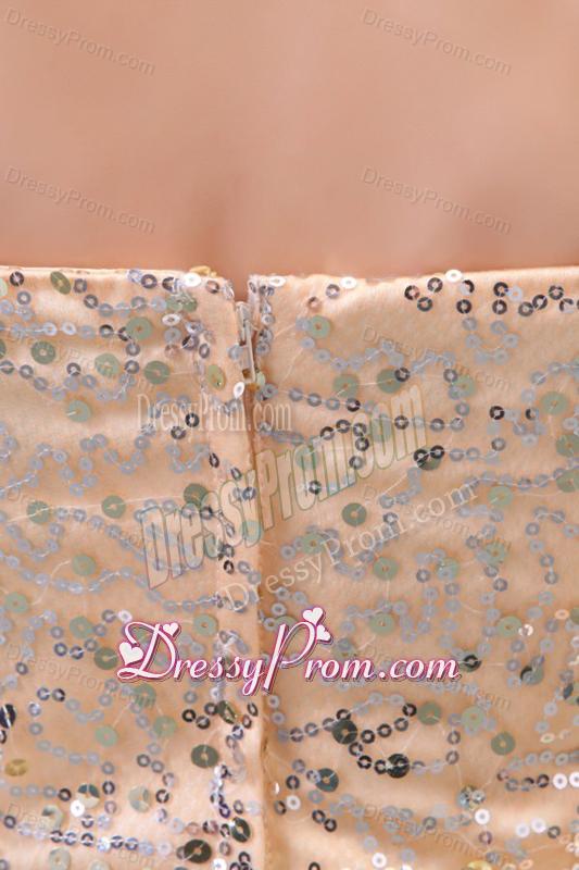 Champagne Sweetheart Rhinestone and Sequins A-line Prom Dress for Spring