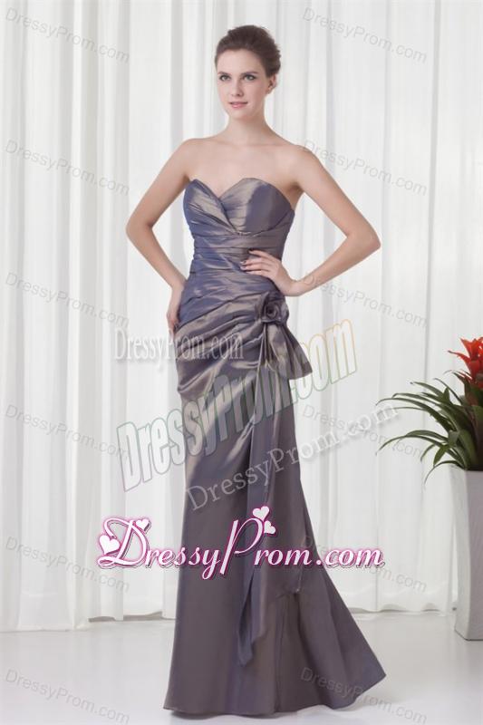 Elegant Column Grey Sweetheart Long Taffeta Prom Dress with Ruching