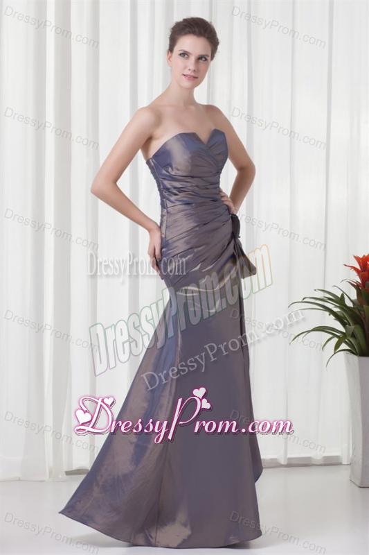 Elegant Column Grey Sweetheart Long Taffeta Prom Dress with Ruching