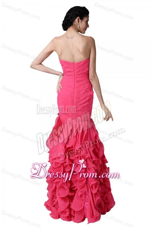 Mermaid Sweetheart Beading Ruffles Coral Red Prom Dress