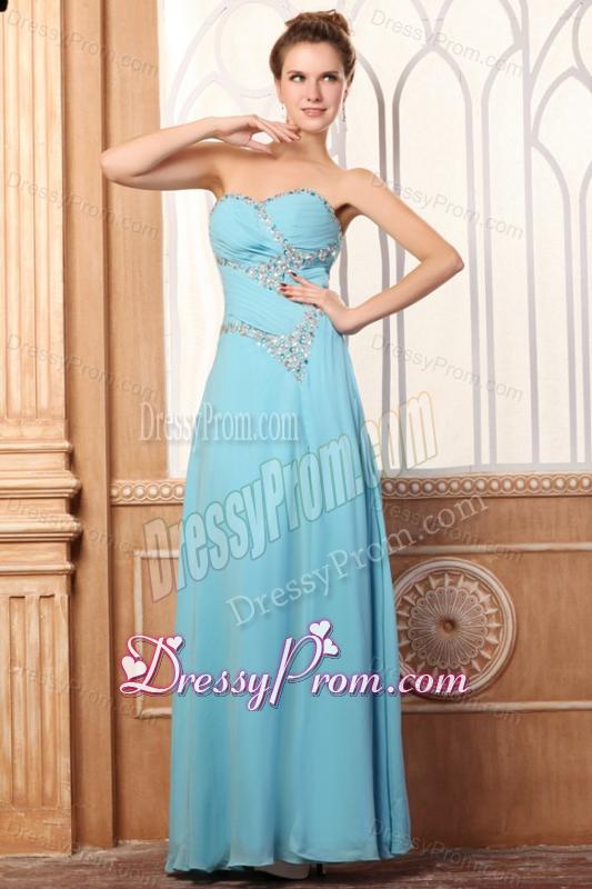 Sweetheart Light Blue Beading and High Silt Prom Dress with Chiffon