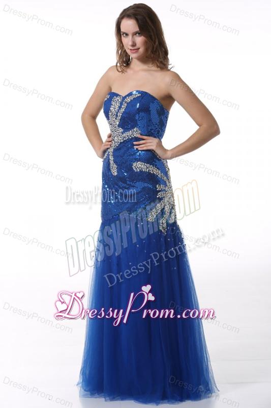 Column Sweetheart Blue Prom Dress with Beading and Sequins