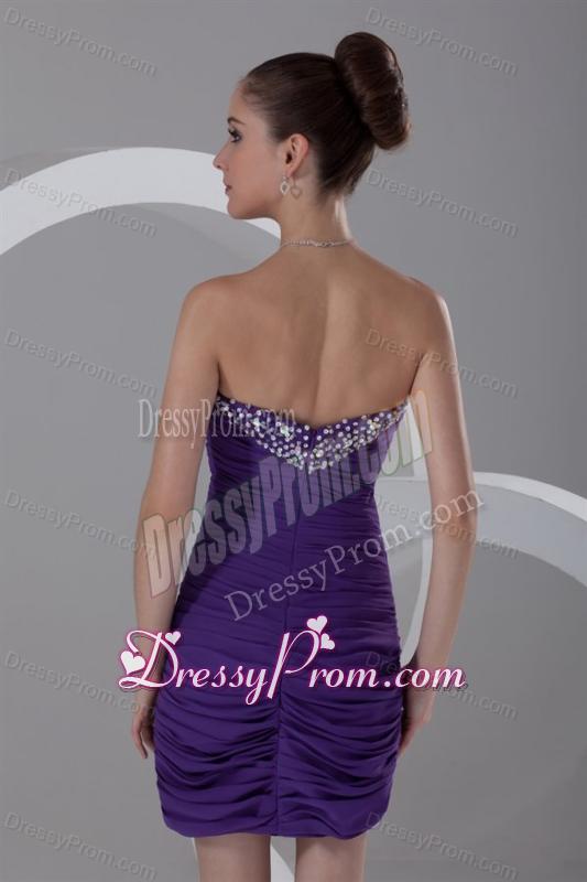 Column Sweetheart Mini-length Purple Chiffon Prom Dress with Beading