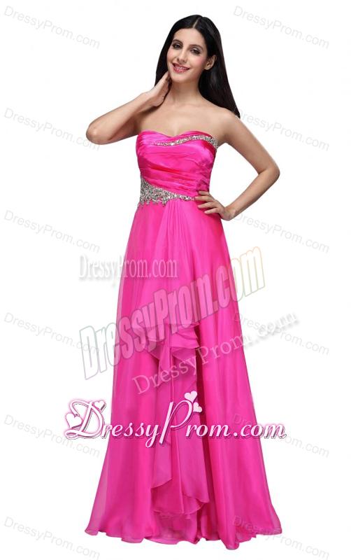 Empire Sweetheart Beading and Ruching Chiffon Hot Pink Prom Dress