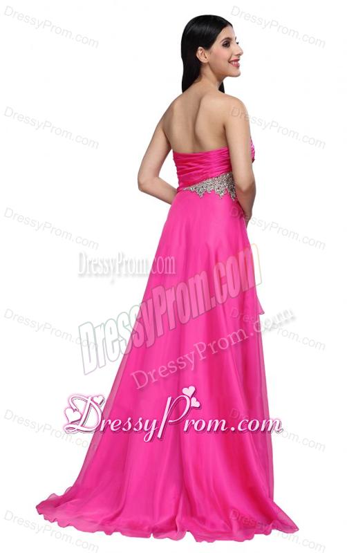 Empire Sweetheart Beading and Ruching Chiffon Hot Pink Prom Dress