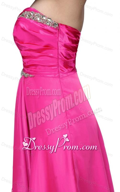 Empire Sweetheart Beading and Ruching Chiffon Hot Pink Prom Dress