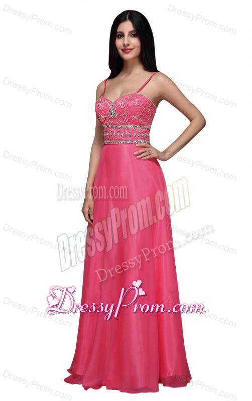 Empire Sweetheart Chiffon Hot Pink Beading and Ruching Prom Dress