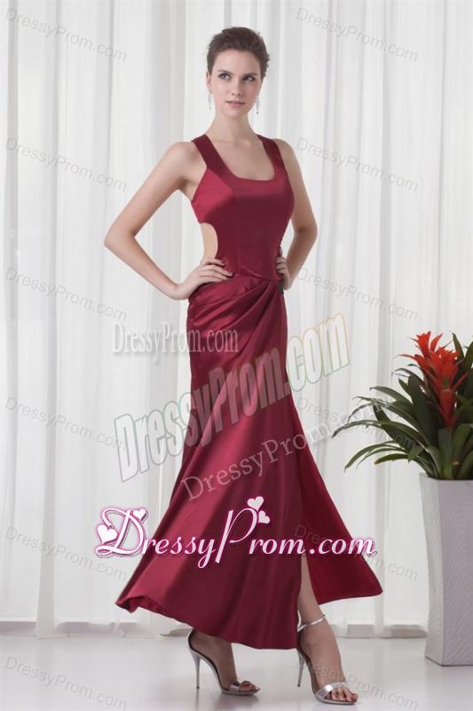 Simple Square Column Red Criss Cross Prom Dress with Ruching