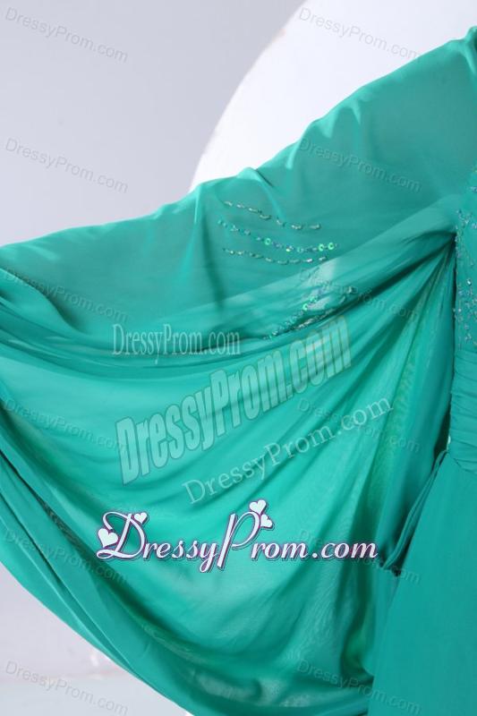 Green One Shoulder Long Sleeve Beaded Decorate Prom Dress for 2014