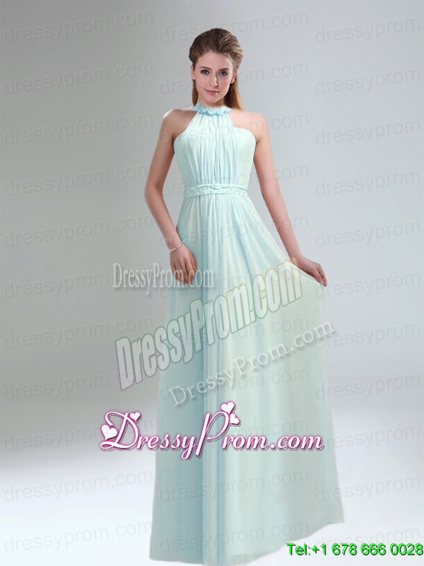 Romantic 2015 High Neck Chiffon Light Pink Prom Dress