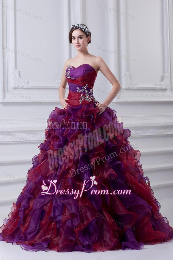 2014 Multi-color Sweetheart Ball Gown Beading Quinceanera Dress with Ruffles