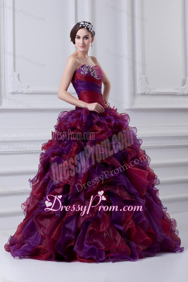 2014 Multi-color Sweetheart Ball Gown Beading Quinceanera Dress with Ruffles