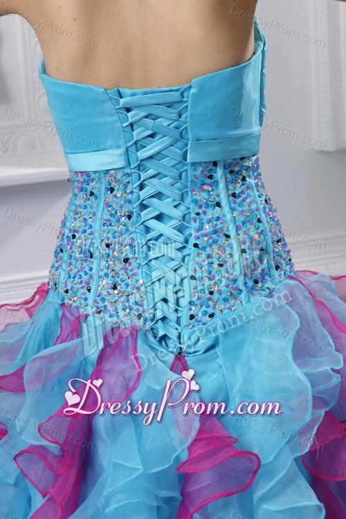 Ball Gown Strapless Organza Beading Ruffles Multi-color Quinceanera Dress