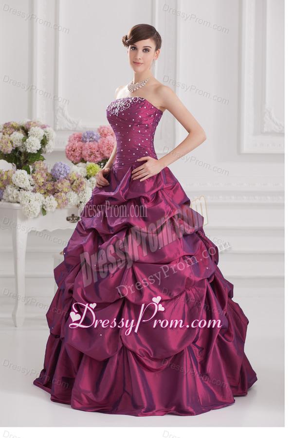 Ball Gown Strapless Taffeta Purple Quinceanera Dress with Beading and Pick-ups
