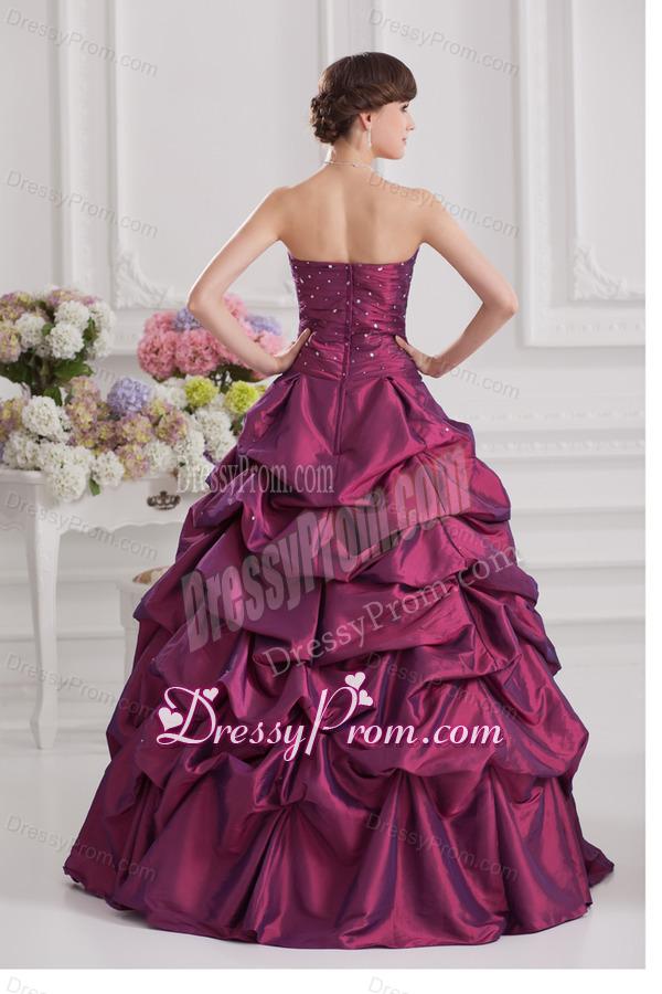 Ball Gown Strapless Taffeta Purple Quinceanera Dress with Beading and Pick-ups