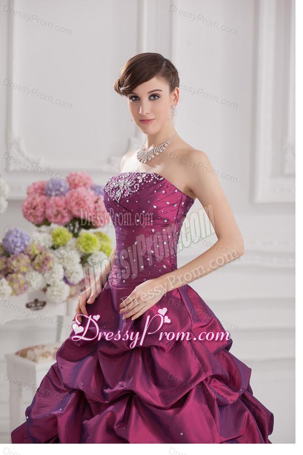 Ball Gown Strapless Taffeta Purple Quinceanera Dress with Beading and Pick-ups