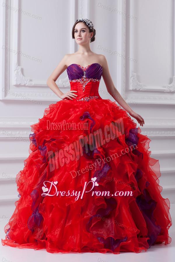 Fashionable Sweetheart Beading and Appliques Multi-color Quinceanera Dress with Ruffles