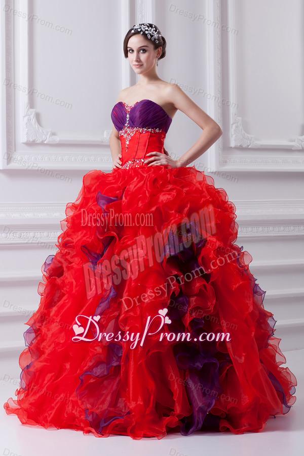 Fashionable Sweetheart Beading and Appliques Multi-color Quinceanera Dress with Ruffles