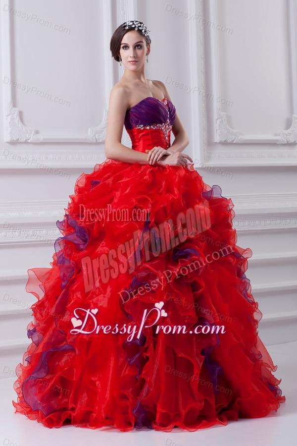 Fashionable Sweetheart Beading and Appliques Multi-color Quinceanera Dress with Ruffles