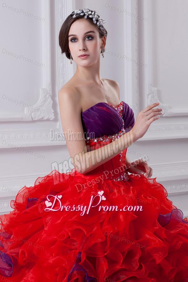 Fashionable Sweetheart Beading and Appliques Multi-color Quinceanera Dress with Ruffles