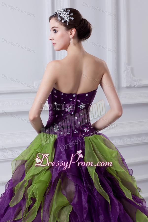 Uniques Multi-color Strapless Ball Gown Quinceanera Dress with Beading