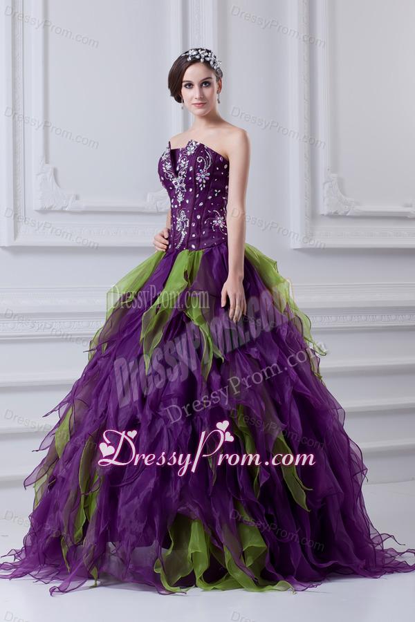 Uniques Multi-color Strapless Ball Gown Quinceanera Dress with Beading