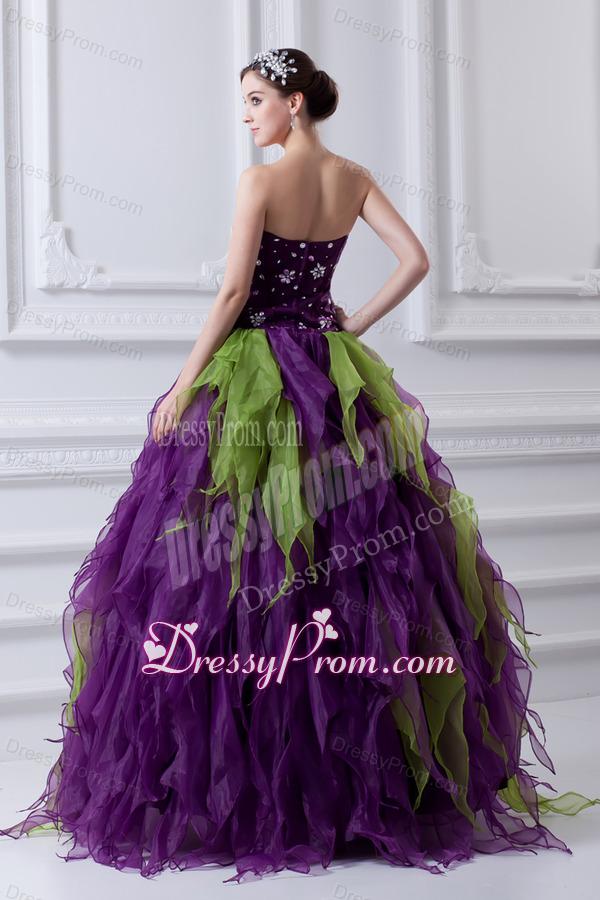 Uniques Multi-color Strapless Ball Gown Quinceanera Dress with Beading