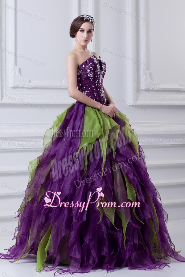 Uniques Multi-color Strapless Ball Gown Quinceanera Dress with Beading