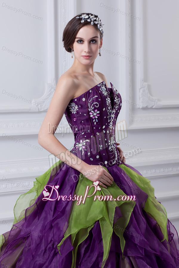 Uniques Multi-color Strapless Ball Gown Quinceanera Dress with Beading