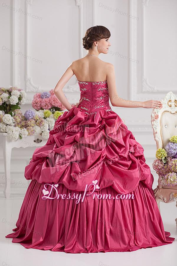 2014 Spring Ball Gown Sweetheart Hand Made Flowers Beading Pick-ups Quinceanera Dress in R