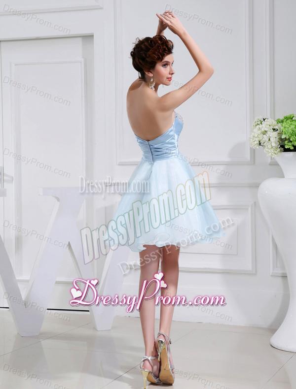 A-line Chiffon Aqqliques Strapless Light Blue Sweatheart Prom Dress