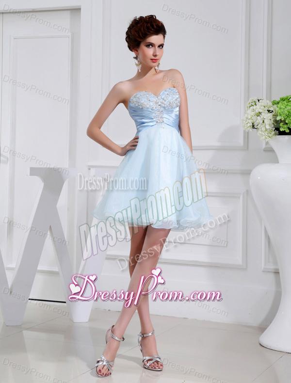 A-line Chiffon Aqqliques Strapless Light Blue Sweatheart Prom Dress