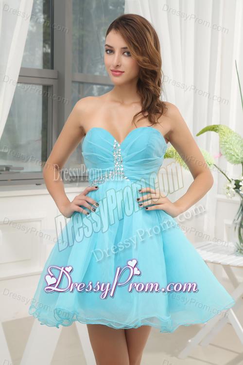Aqua Blue Sweetheart Beading and Ruching Prom Dress