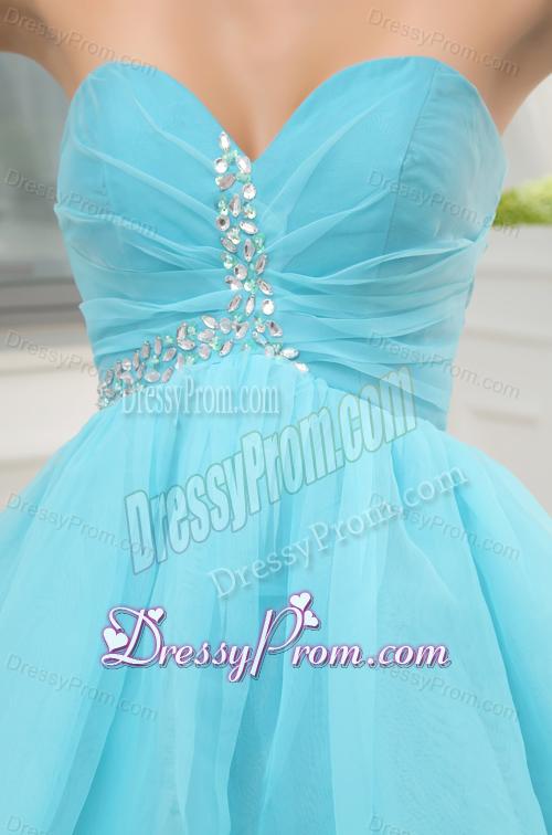 Aqua Blue Sweetheart Beading and Ruching Prom Dress