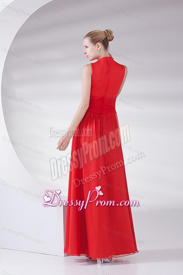 2014 New Empire Scoop Appliques Wine Red Chiffon Prom Dress