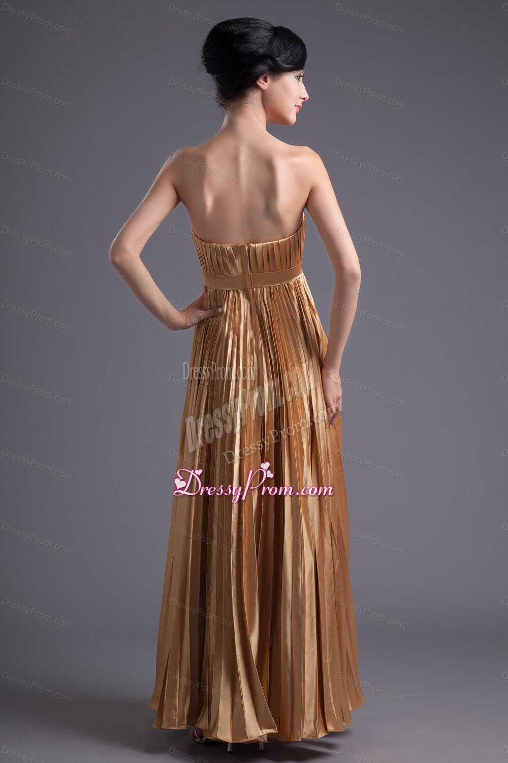 A-line Brown Floor-length Pleats Chiffon Prom Beading Dress