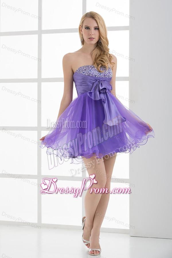 A-line Strapless Sleeveless Beading and Ruching Prom Dress