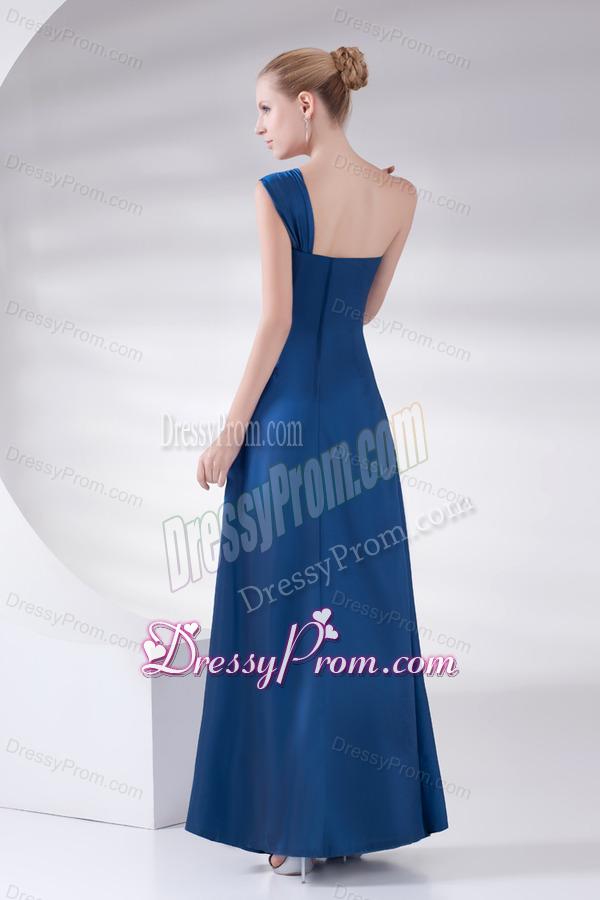 Column Navy Blue Beading and Ruching Beading Taffeta Prom Dress