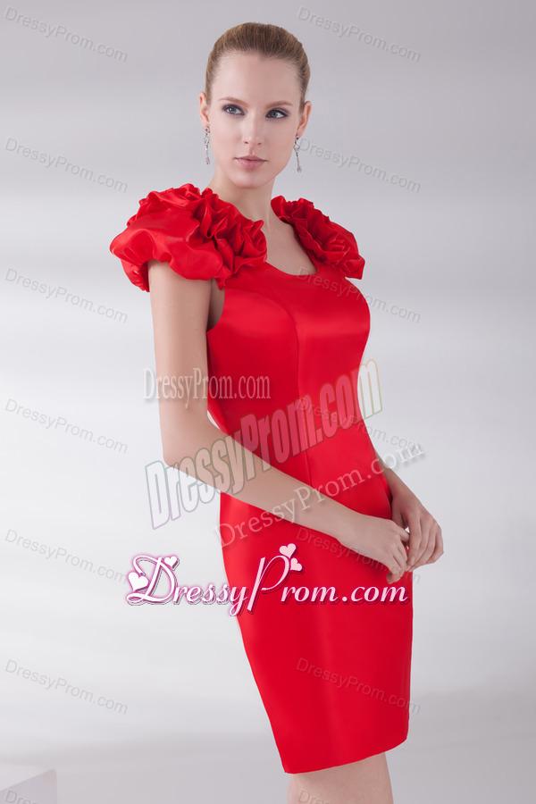 Column Scoop Cap Sleeves Wine Red Short Prom Dress