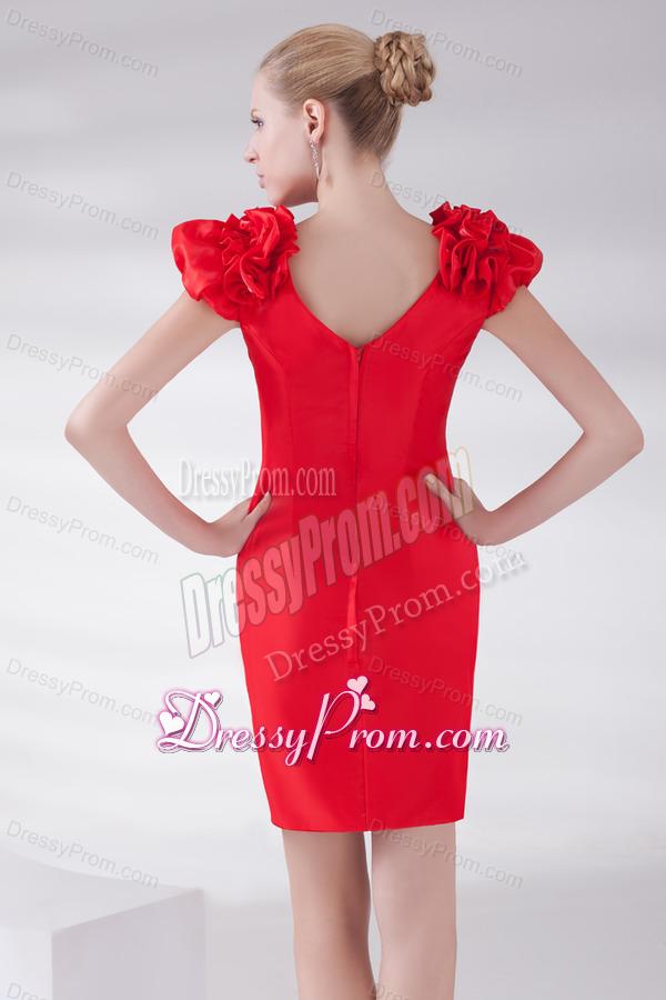 Column Scoop Cap Sleeves Wine Red Short Prom Dress