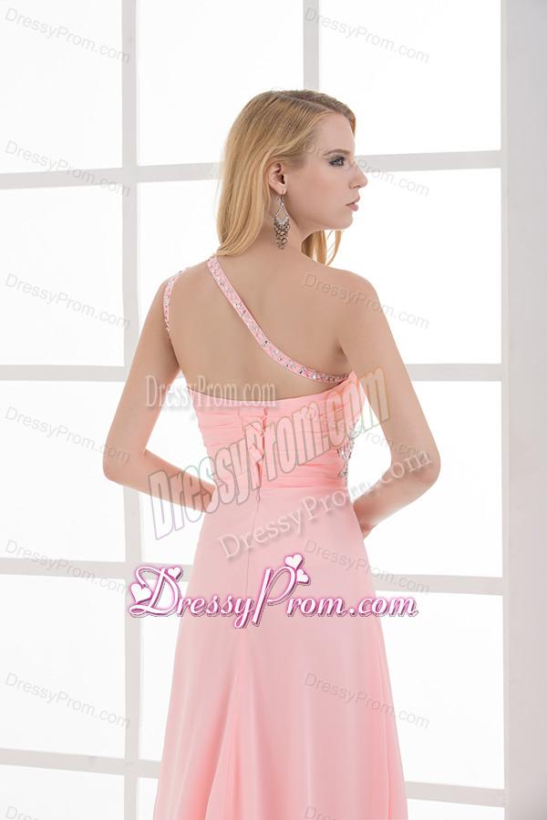 Empire One Shoulder Floor-length Chiffon Light Pink Prom Dress