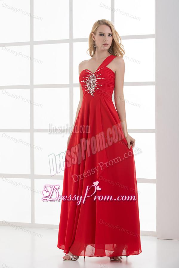 Empire One Shoulder Floor-length Chiffon Red Prom Dress