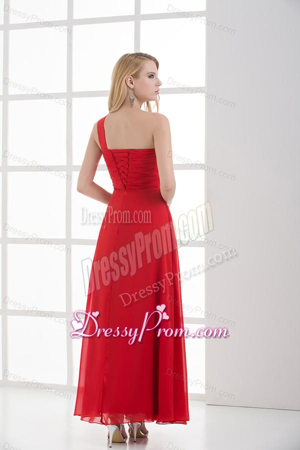 Empire One Shoulder Floor-length Chiffon Red Prom Dress