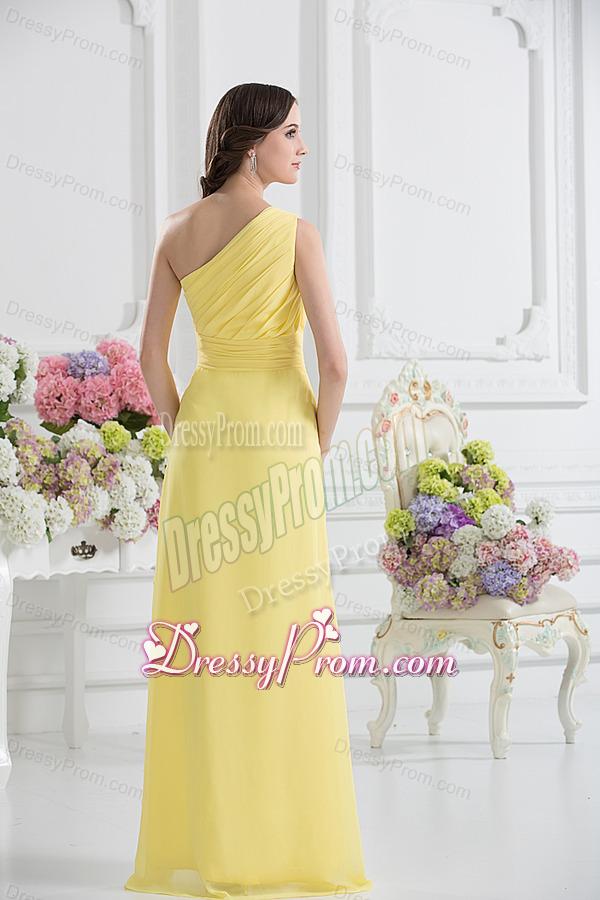 One Shoulder Empire Yellow High-low Prom Dress with Appliques
