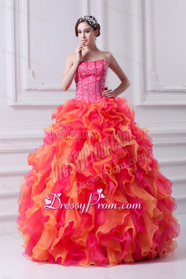 2014 Spring Puffy Multi-color Strapless Beading Quinceanera Dress with Ruffles