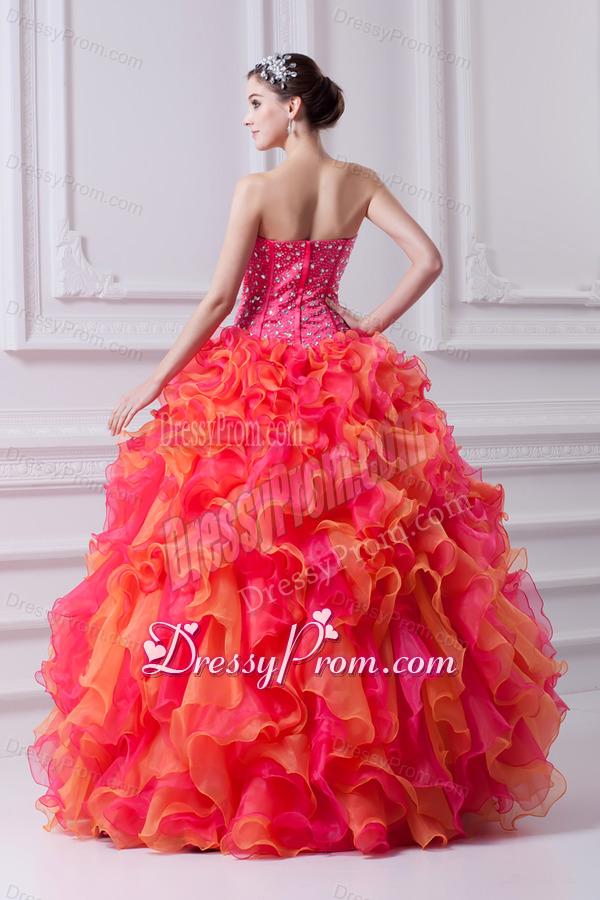 2014 Spring Puffy Multi-color Strapless Beading Quinceanera Dress with Ruffles