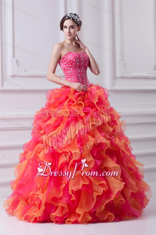 2014 Spring Puffy Multi-color Strapless Beading Quinceanera Dress with Ruffles