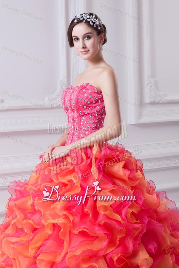 2014 Spring Puffy Multi-color Strapless Beading Quinceanera Dress with Ruffles
